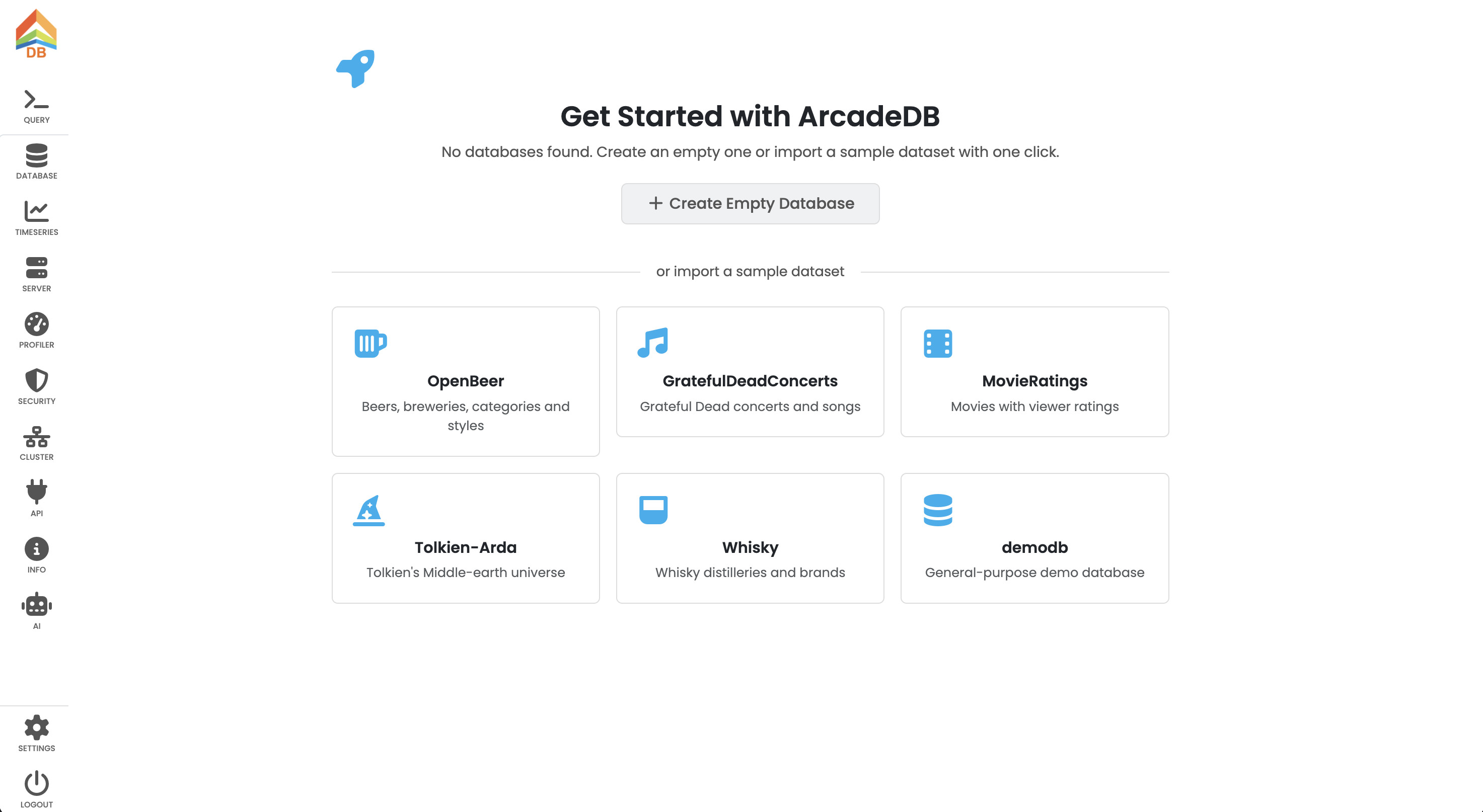 Download MovieRatings demo database from ArcadeDB Studio
