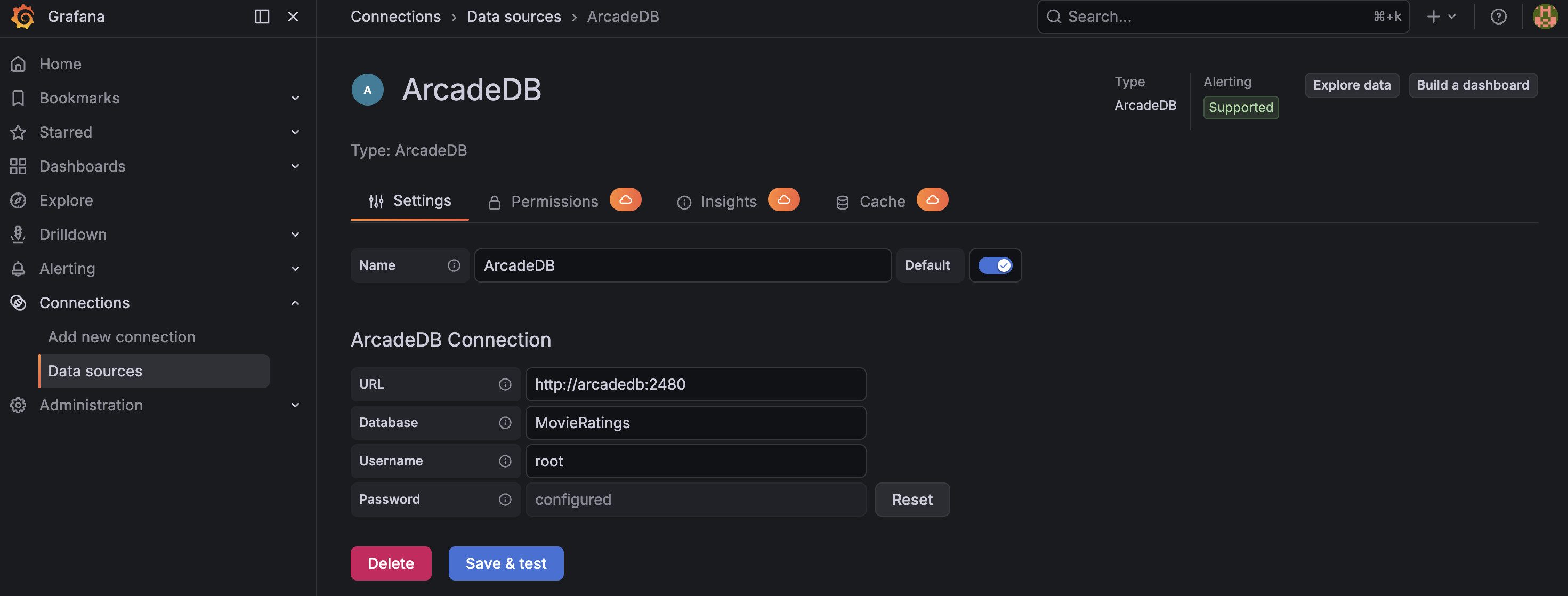 ArcadeDB data source configuration