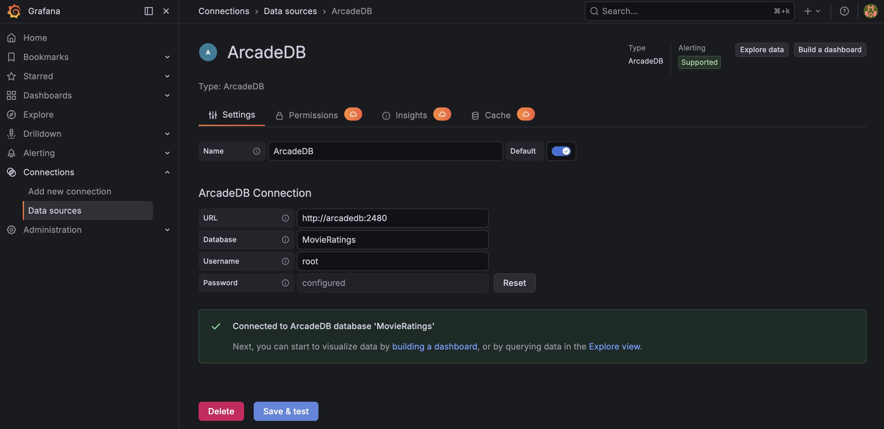 Successful connection test